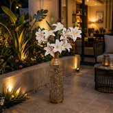 Decorative Metal Floor Vase With Artificial Lily Flowers