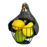 Home Sajawat black chicken-shaped metal wire fruit basket with resin figure on a kitchen countertop