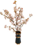 Home Sajawat artificial cherry blossom arrangement with pink and white flowers in a geometric emerald green gold vase