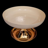 Home Sajawat cream pedestal serving bowl with a reflective gold metallic base for elegant home decor centerpiece