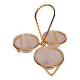 Home Sajawat decorative serving set with three textured glass bowls in a gold-toned metal stand with a central handle.