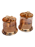 Home Sajawat glass storage jars with gold lattice metalwork and floral lids for luxury home decor