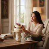 Home Sajawat gold and ivory tiered serving stand with gold leaf accents and textured top.