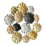 Home Sajawat multi-dimensional metal wall art sculpture with floral motifs in antique gold, silver, and black.