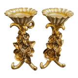 Home Sajawat ornate golden floral candlestick holders with sculpted roses and scalloped edges, set of 2.