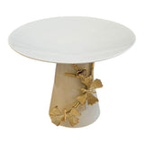 Home Sajawat white ceramic tiered serving stand with gold leaf accents, ideal for cakes and desserts.