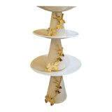 Home Sajawat white ceramic tiered serving stand with gold leaf accents, perfect for cakes and desserts.