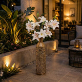 Decorative Metal Floor Vase With Artificial Lily Flowers