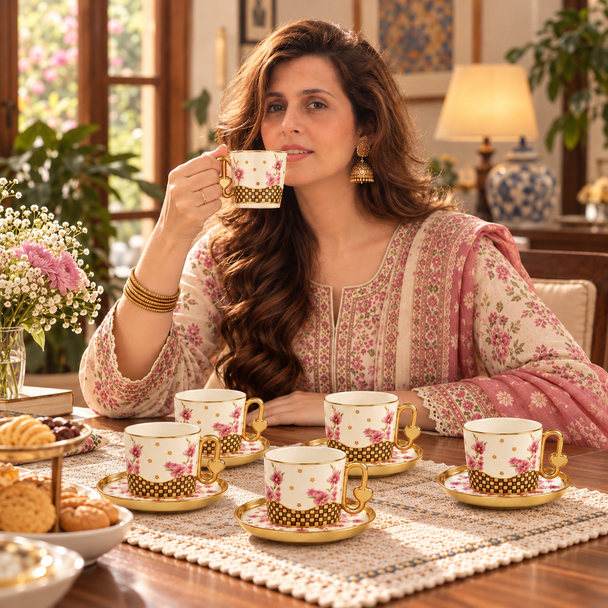 Elegant Floral Porcelain Tea Cup and Saucer Set