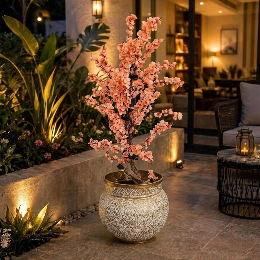 Decorative Indoor Plant With Ornate Fiber Planter