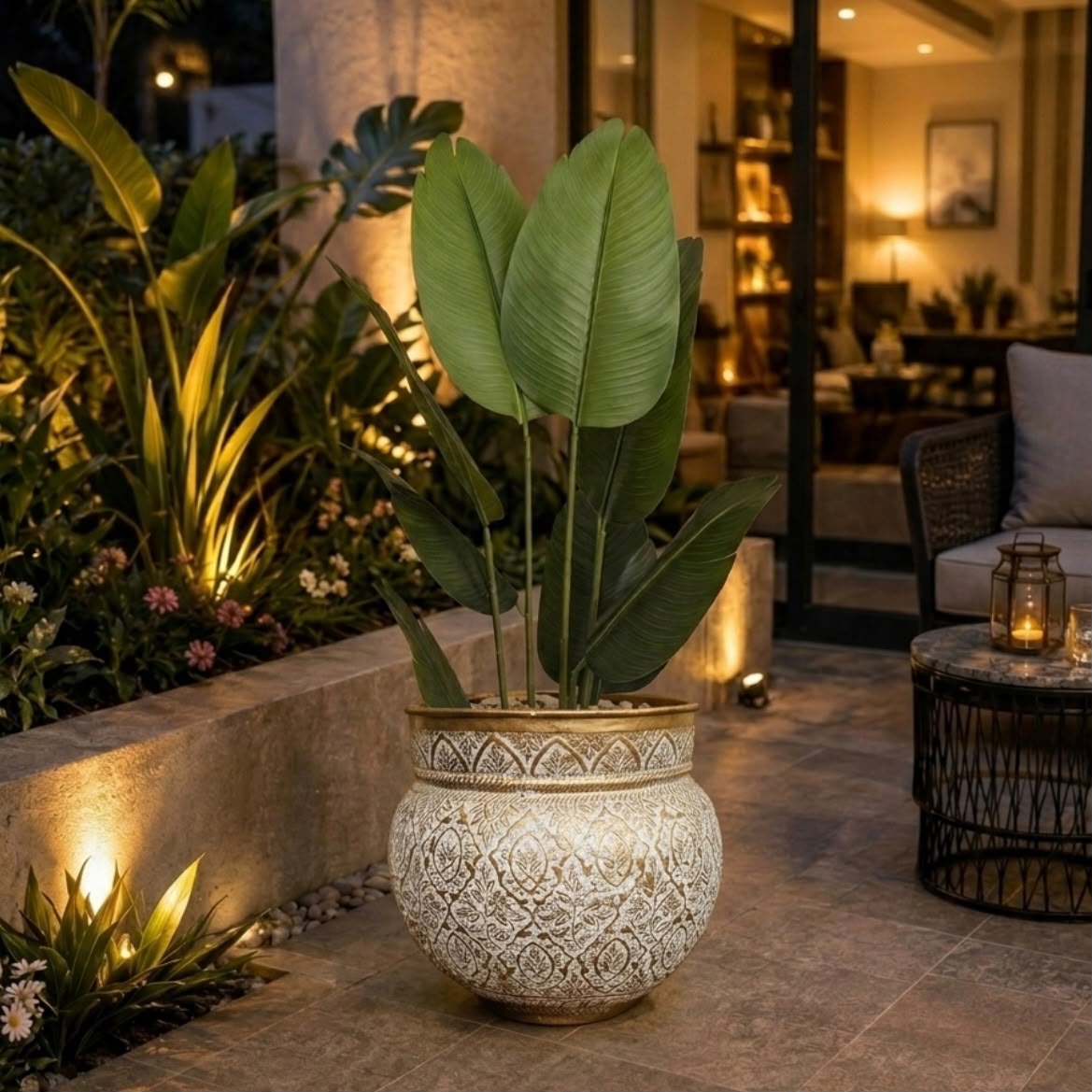 Decorative Indoor Plant With Ornate Fiber Planter