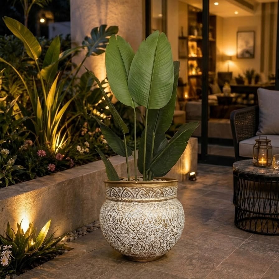 Decorative Indoor Plant With Ornate Fiber Planter
