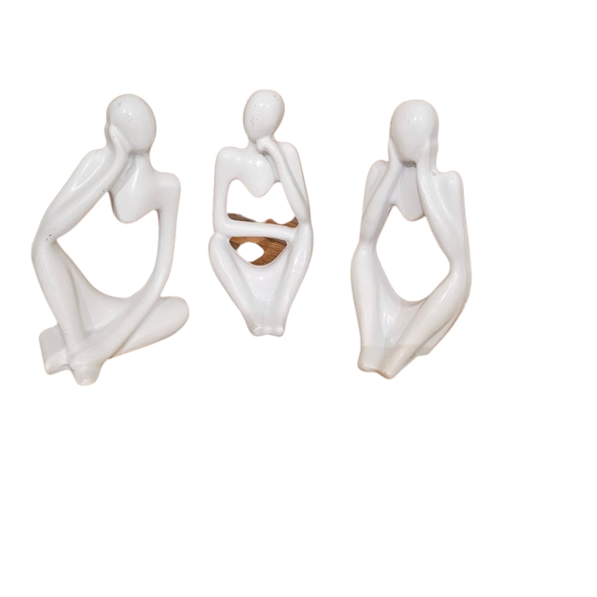 Home Sajawat set of three white abstract thinker figurines with smooth minimalist silhouettes on a tiled surface