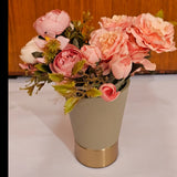Home Sajawat artificial pink rose arrangement in a modern matte grey vase with a metallic gold base.