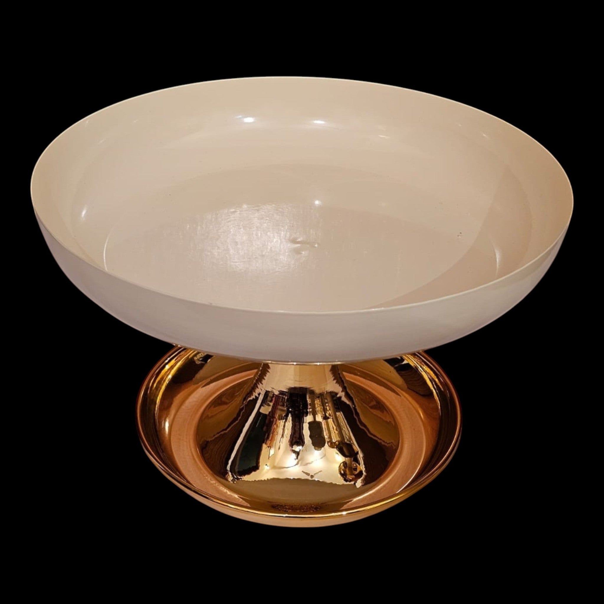 Home Sajawat cream pedestal serving bowl with a reflective gold metallic base for elegant home decor centerpiece