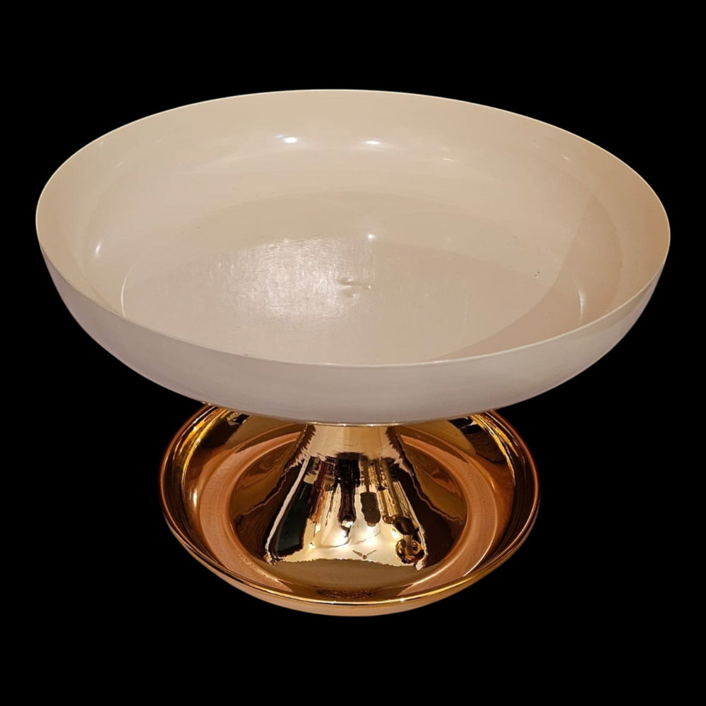 Home Sajawat cream pedestal serving bowl with a reflective gold metallic base for elegant home decor centerpiece