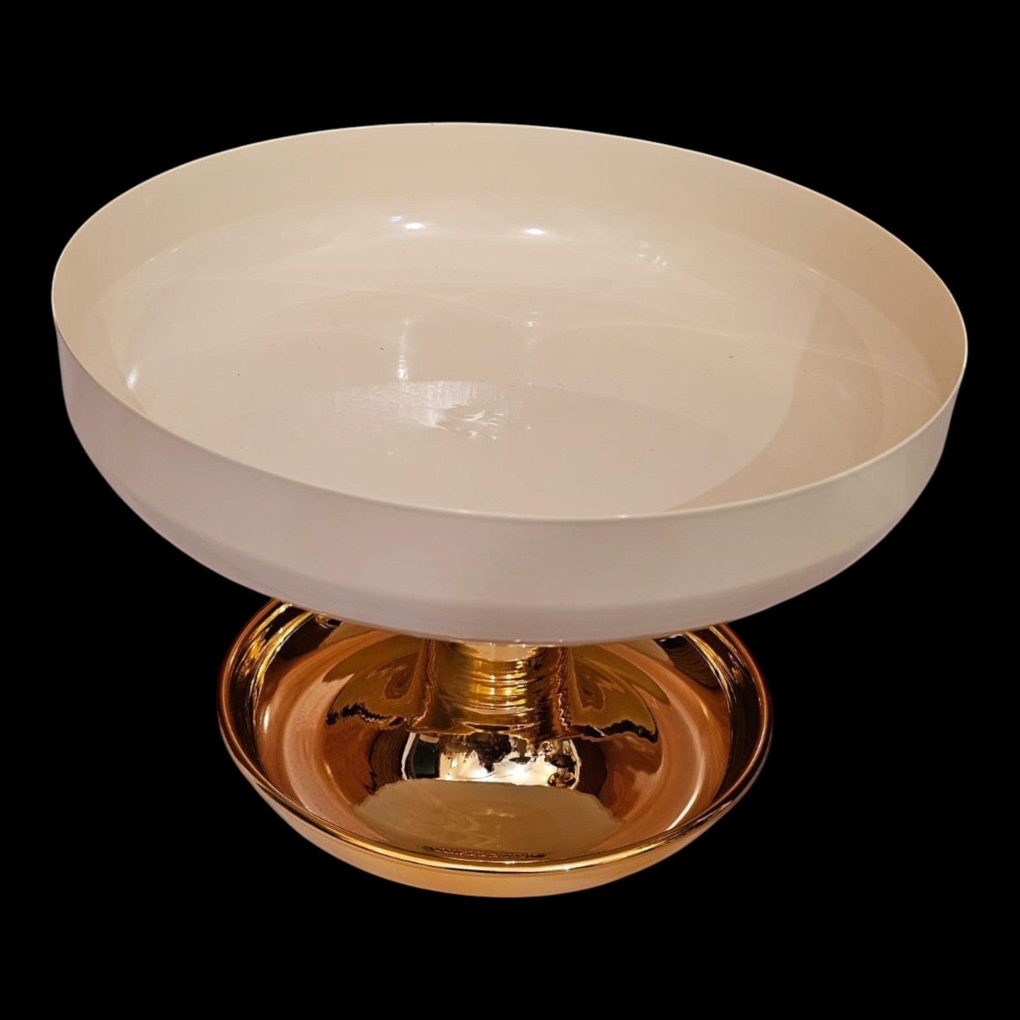 Home Sajawat cream pedestal serving bowl with a reflective gold metallic base for elegant home decor centerpiece