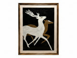Home Sajawat framed wall art featuring white and gold deer silhouettes on a black background in a classic frame.