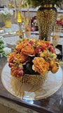 Home Sajawat artificial floral arrangement with orange and crimson roses in a textured gold metallic vase