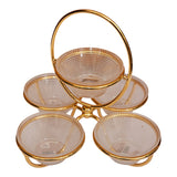 Home Sajawat decorative glass serving bowl set with a gold-toned metal stand and textured clear glass bowls.