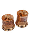 Home Sajawat glass storage jars with gold lattice metalwork and floral lids for luxury home decor