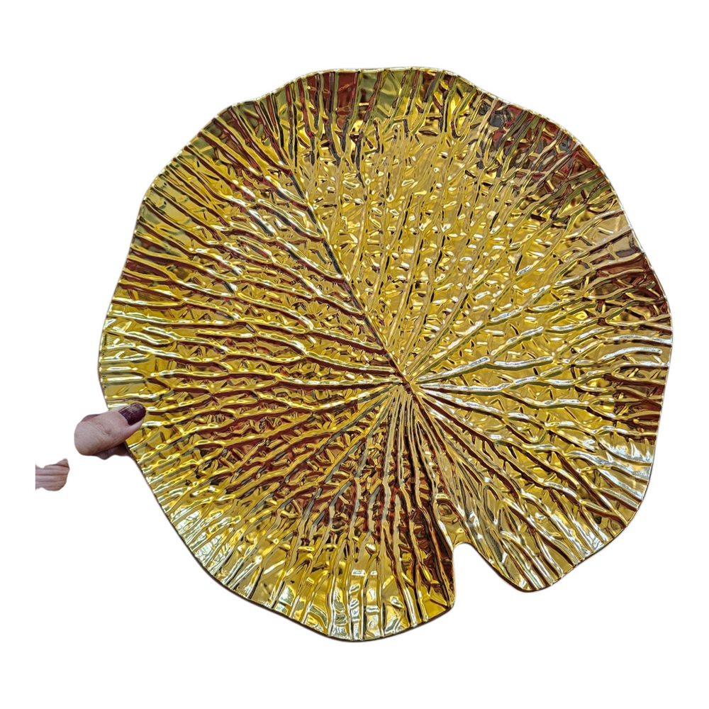 Home Sajawat gold charger plate with a textured leaf-inspired design for elegant table settings