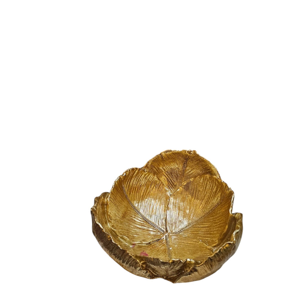 Home Sajawat decorative gold leaf-shaped serving bowl with textured surface, ideal for keys, potpourri, or as a centerpiece.