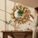 Home Sajawat golden butterfly round wall mirror, a decorative piece for home decor.