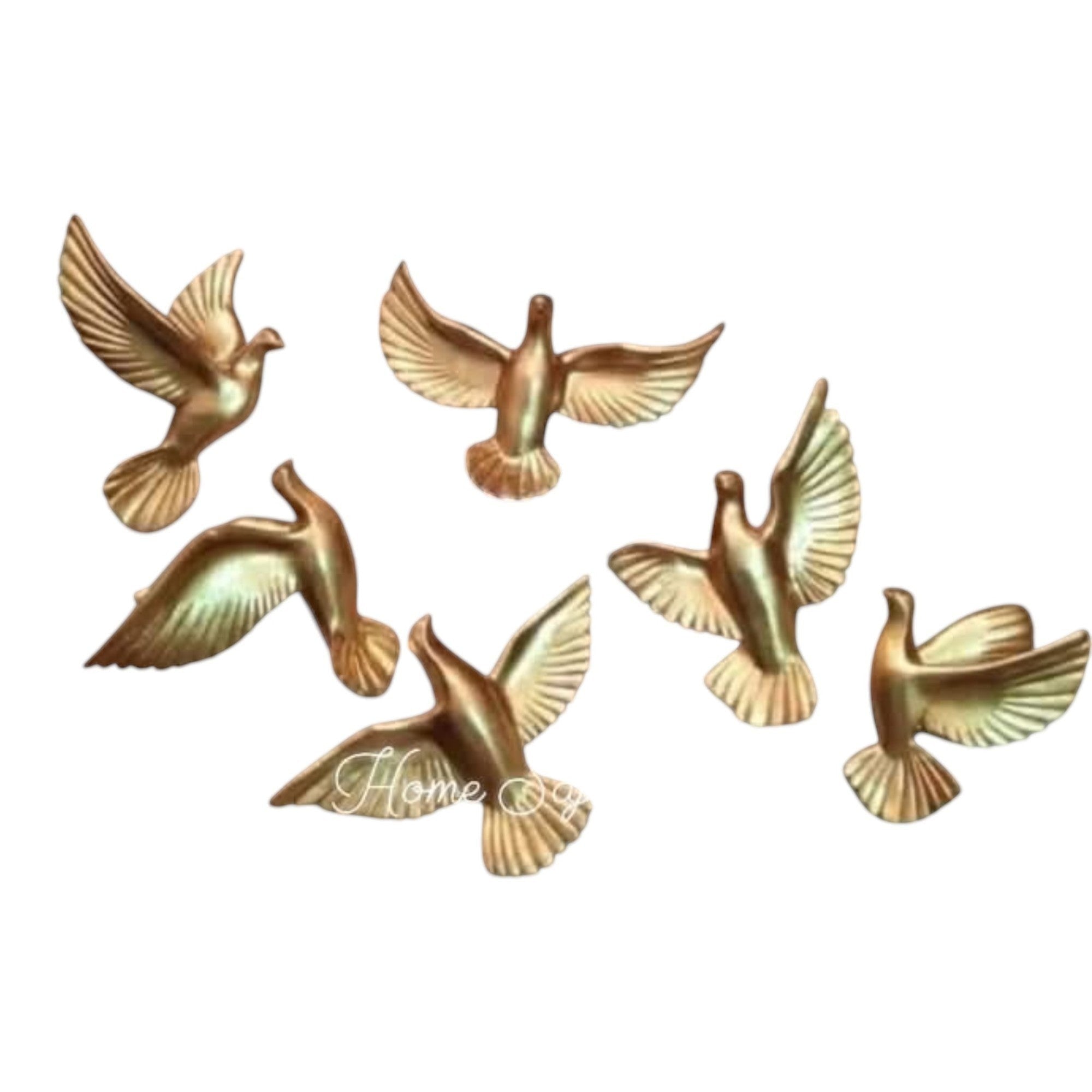 Home Sajawat set of six golden flying dove wall decor sculptures with outstretched wings.