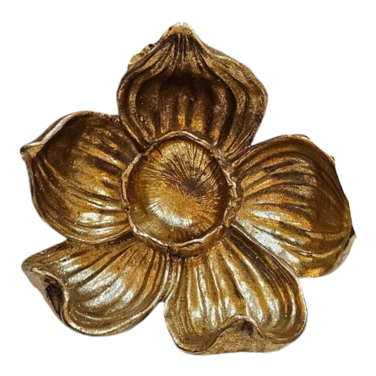 Home Sajawat decorative golden flower shaped bowl with metallic finish, perfect for trinkets or as an accent piece.