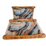 Home Sajawat decorative serving tray set with teal, blue, and gold marble-effect finish and polished gold-tone edges.