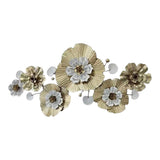 Home Sajawat gold and silver metal floral wall art sculpture with white flower centers and delicate detailing.