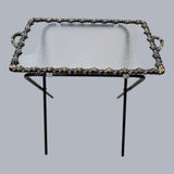 Home Sajawat ornate gold-tone rose motif mirrored serving tray with foldable black legs