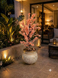 Home Sajawat decorative indoor plant featuring a faux cherry blossom tree in an ornate embossed antique metal planter.