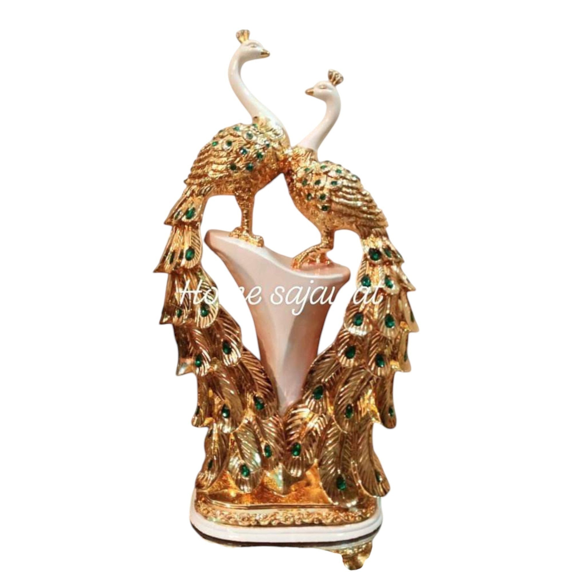 Home Sajawat decorative gold and green peacock figurine set, elegant design with intricate feather details.
