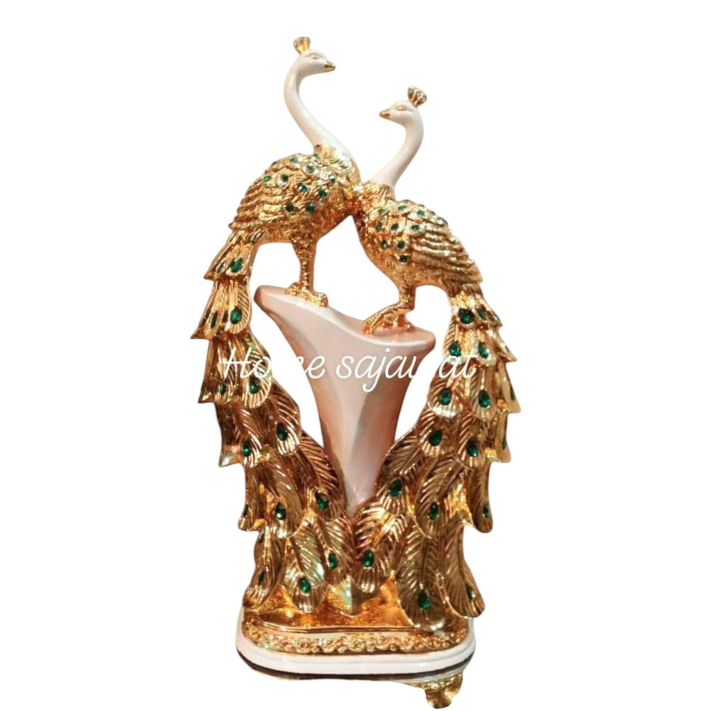 Home Sajawat decorative gold and green peacock figurine set, elegant design with intricate feather details.