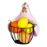 Home Sajawat pink chicken shaped wire fruit basket with decorative resin hen figure on a kitchen countertop