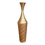 Home Sajawat tall gold hammered metal floor vase with embossed pattern and tapered neck.