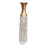 Home Sajawat tall white ceramic vase with gold brass accent and cut-out pattern