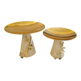 Home Sajawat decorative tiered serving stand with gold-finished top and ivory base, featuring gold leaf accents.