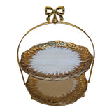 Home Sajawat two-tier serving stand with white and gold textured plates and a decorative bow handle for elegant dining.